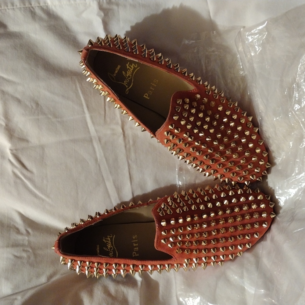 Vintage lou vuitton red bottom spiked pink shoes (35)
